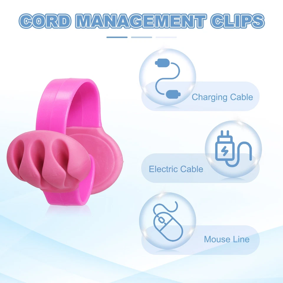 Clips de Cable, 6 Piezas Organizador de Cable de Escritorio Portacables, Rojo Rosa Foto 3 de 4
