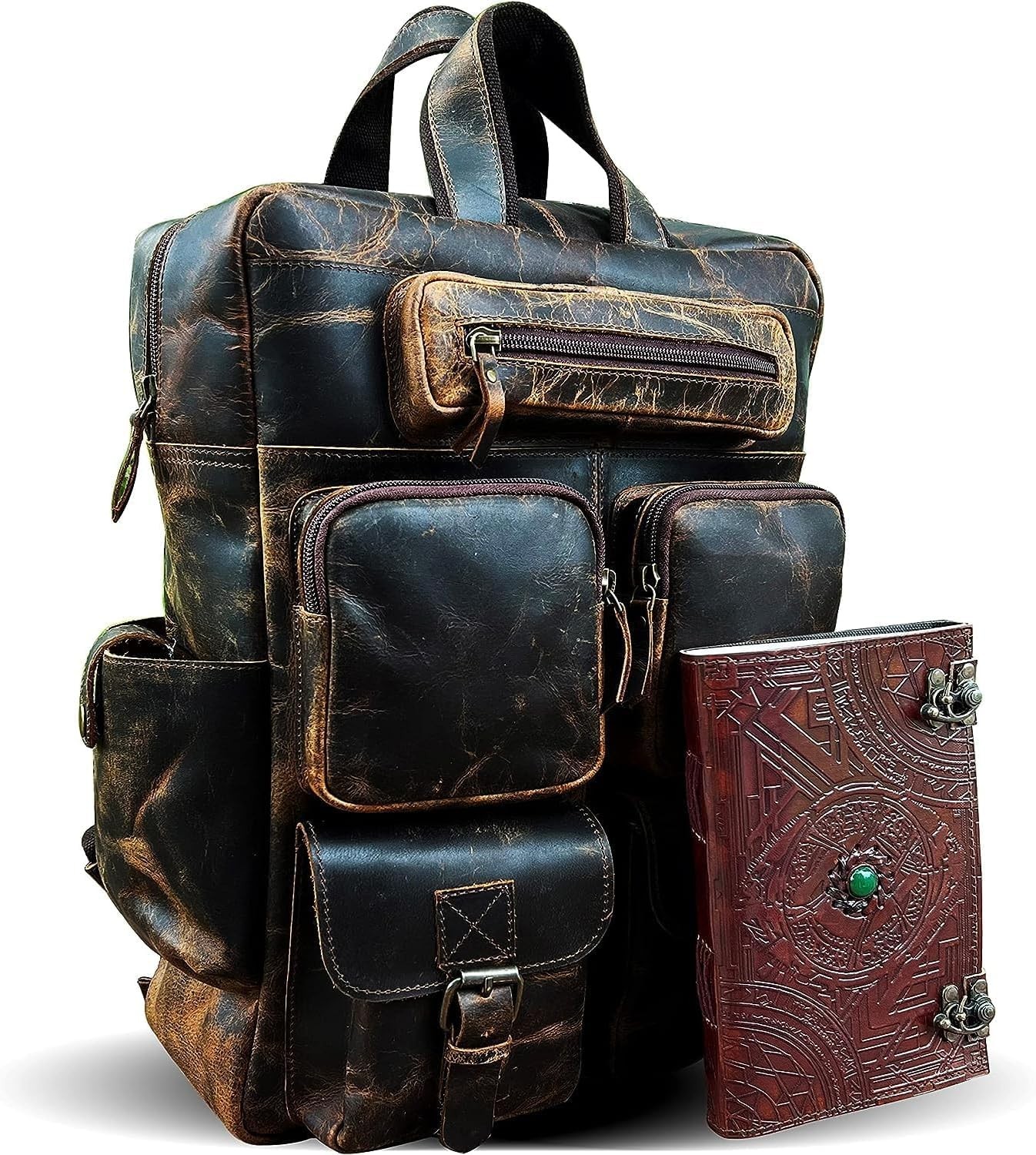Buffalo Leather Backpack with Multi Pockets for Laptop Travel & Daily Use - Men & Women