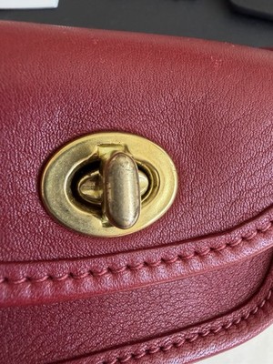 COACH VINTAGE RED TURNLOCK MINI CITY BAG KEYRING FOB CHARM BRASS