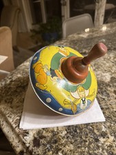 Tin Spinning Top Toy c1950s Pump Dutch Boy  Girl Skaters Lithograph, Vintage