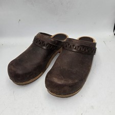 SANITA Original Danish Clog Brown Leather Cushioned Slip On Wood EU 40 US 9.5