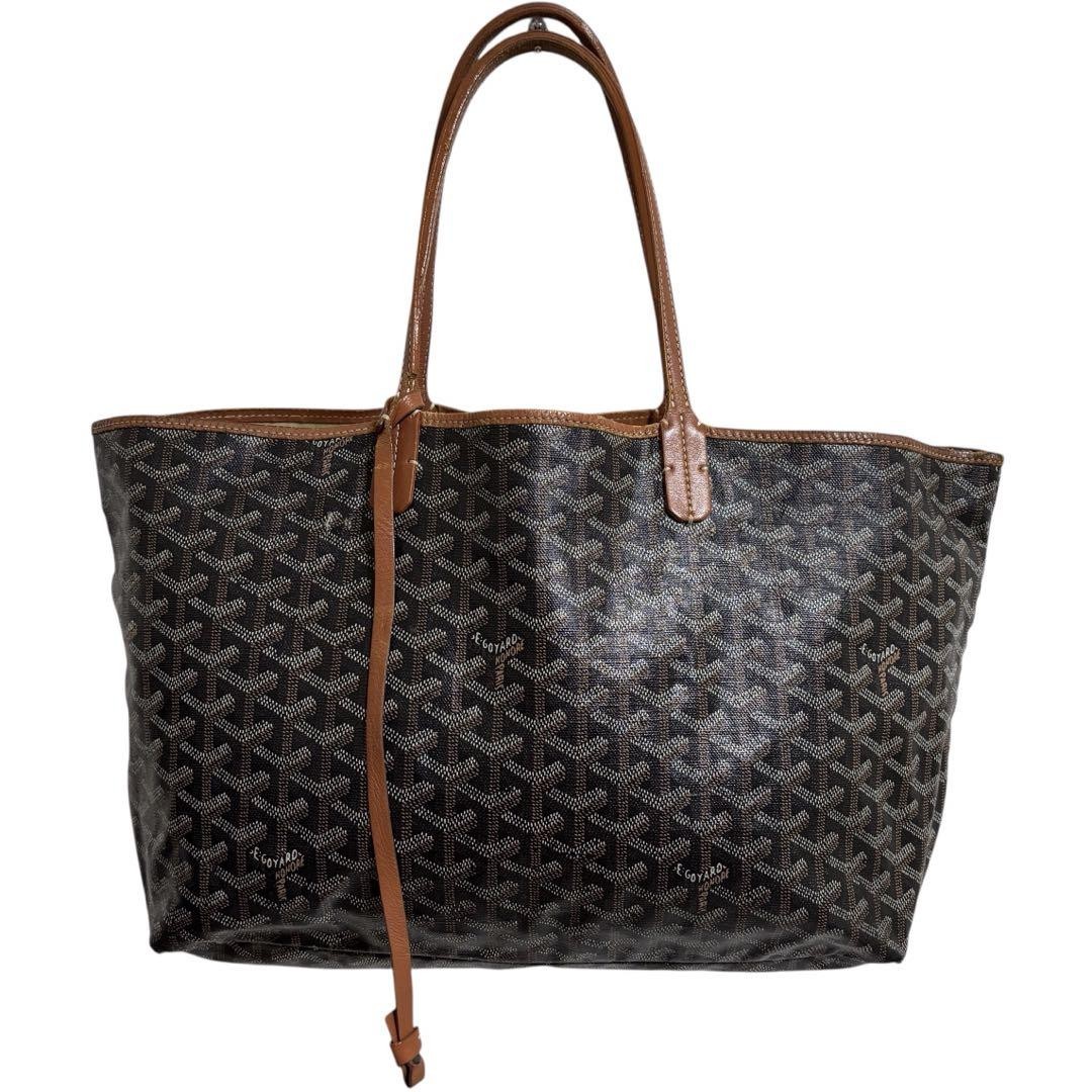 Goyard トートバッグ ブラウン・ブラック Auth GOYARD Saint Louis GM Black Brown Coated Canvas Leather Tote