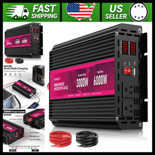 3000W Power Inverter 12V DC to 110V AC with 2 Outlets USB LCD for RV Camping