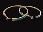 Gold Tone & Turquoise Hoop Earrings Big 5cm Boho Gypsy #291