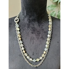 NY Two-Tone Silver and Yellow Crystal Bead Necklace with Chunky Chain