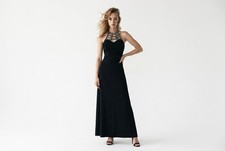 silver neck Ladies Long Black Evening Dress By Lipsy Size Uk 8 stunning dress.
