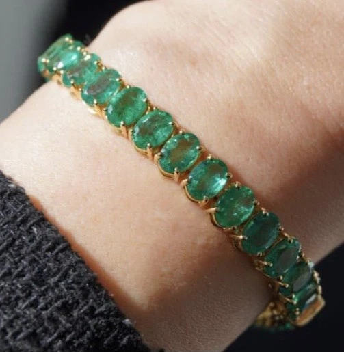 Zambian Emerald Tennis Bracelet In 14k Solid Yellow Gold Oval Emerald Bracelet - Image 3 of 4