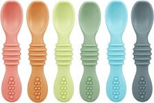 6 Pack Silicone Baby Spoons - Self Feeding Utensils 6-12 Months - Infant Spoons