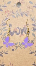 Dangle Enamel Purple Butterfly Earrings With .925 Sterling Silver Hooks