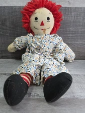Handmade Raggedy Ann Doll 18" Tall Rag Doll Yarn Hair Embroidered 1970s g47