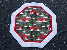 Handmade Quilted table topper Christmas country red trucks lodge glitter trees