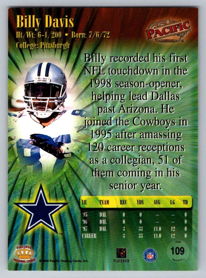 1998 Pacific #109 Billy Davis - Image 2 of 2