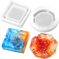 2 Pieces Ashtray Resin Molds, Silicone Resin Mold with Square and Rhombus & Roun