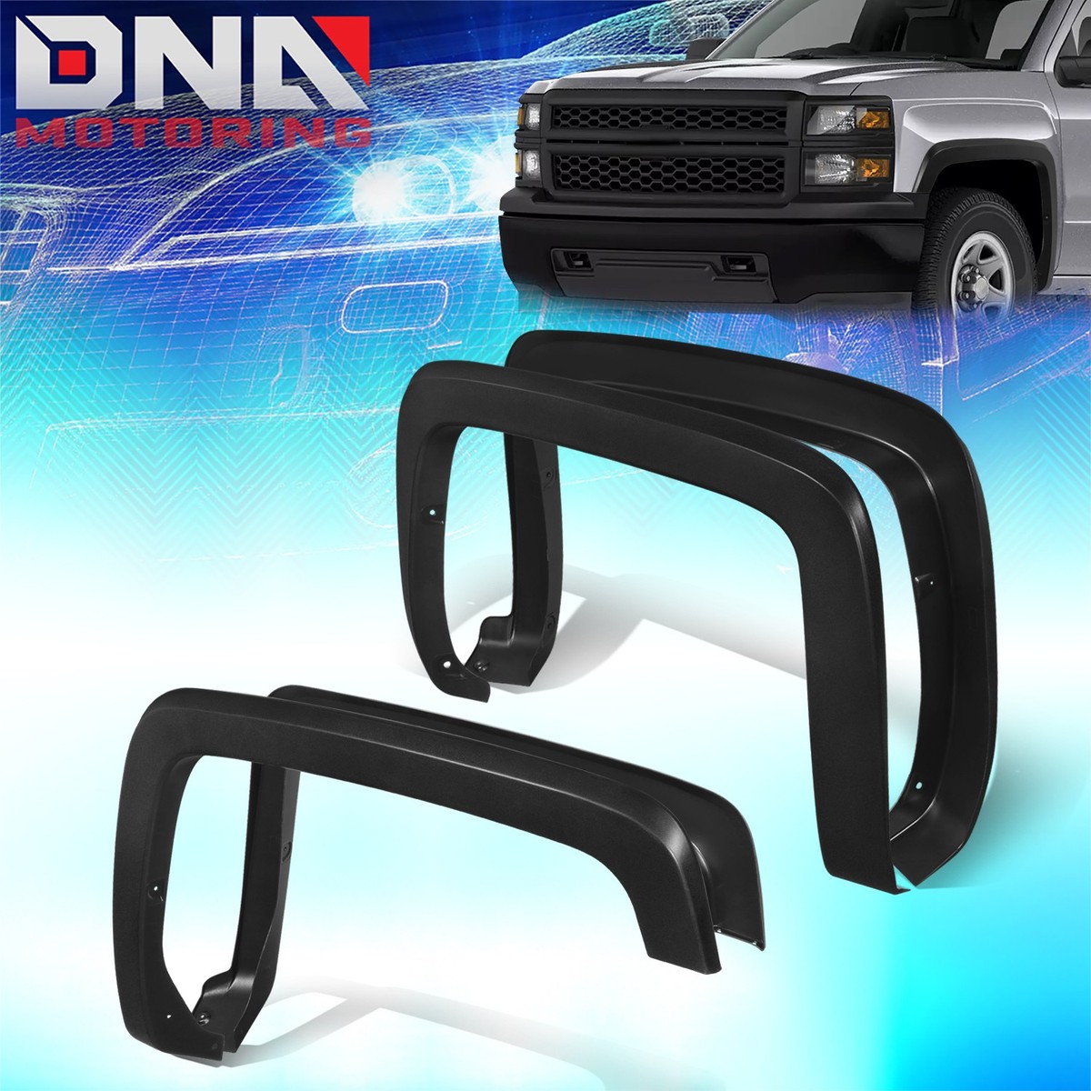 Set Of 4 Black Fender Flares For 2014-2019 Chevy Silverado 1500/2500HD/3500HD (Fits 6.5' & 8' Beds) - Matte Finish