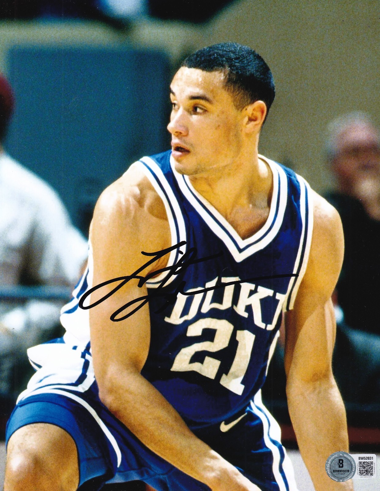 TRAJAN LANGDON signed (DUKE BLUE DEVILS) basketball 8X10 photo BECKETT BW52031 