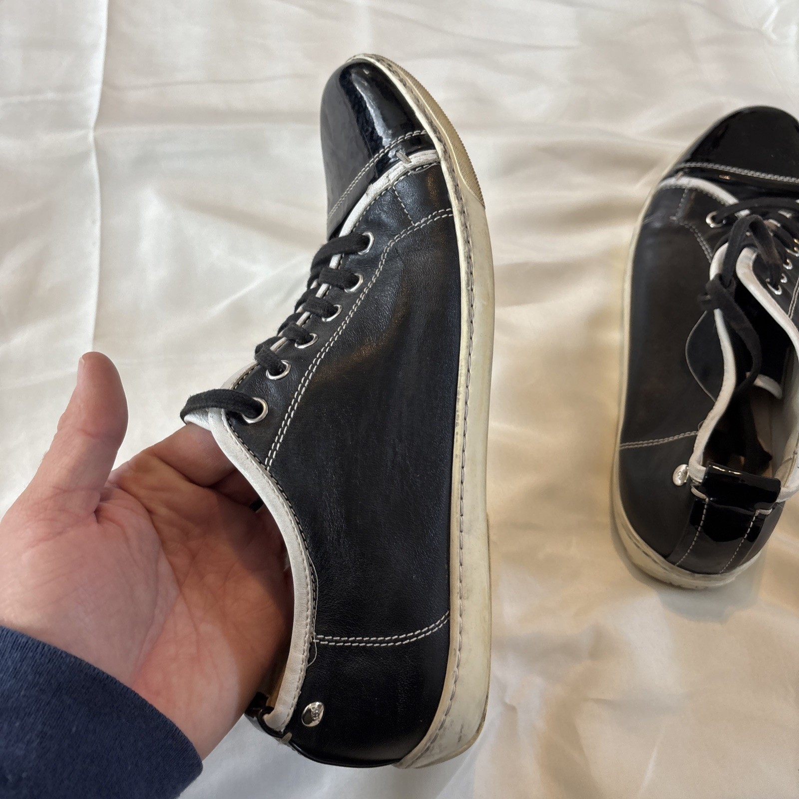 AGL Attilio Giusti Leombruni Sneakers Black Leather White Trim Women Size 9 39.5