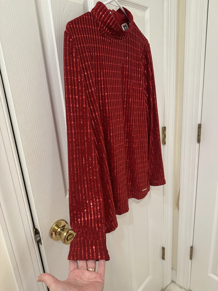 NUEVO SIN ETIQUETAS Anne Klein M Lentejuelas Manga Larga BRILLANTE Top Cremallera Trasera Vacaciones’s  Foto 3 de 4