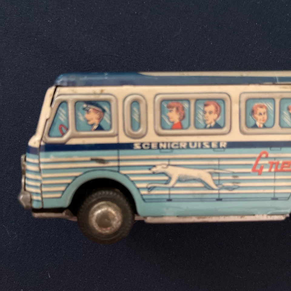 Autobús Greyhound Scenicruiser vintage hecho de lata no caja original Foto 2 de 4