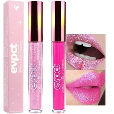 evpct 2Pcs Rose  Hot Pink Glitter Metallic Shimmer Diamond Lipstick Lip Gloss...