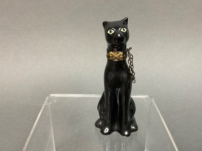 Limoges Peint Main France Black Panther Trinket Box Porcelain Cat Figurine HP