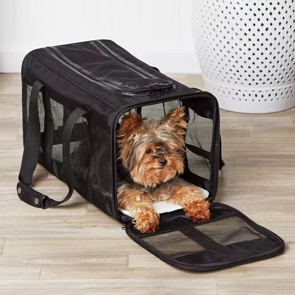Travel Pet Carrier for Cat Dog Mesh Small Size Soft-Sided Black Up To 19 pounds - Image 2 of 4