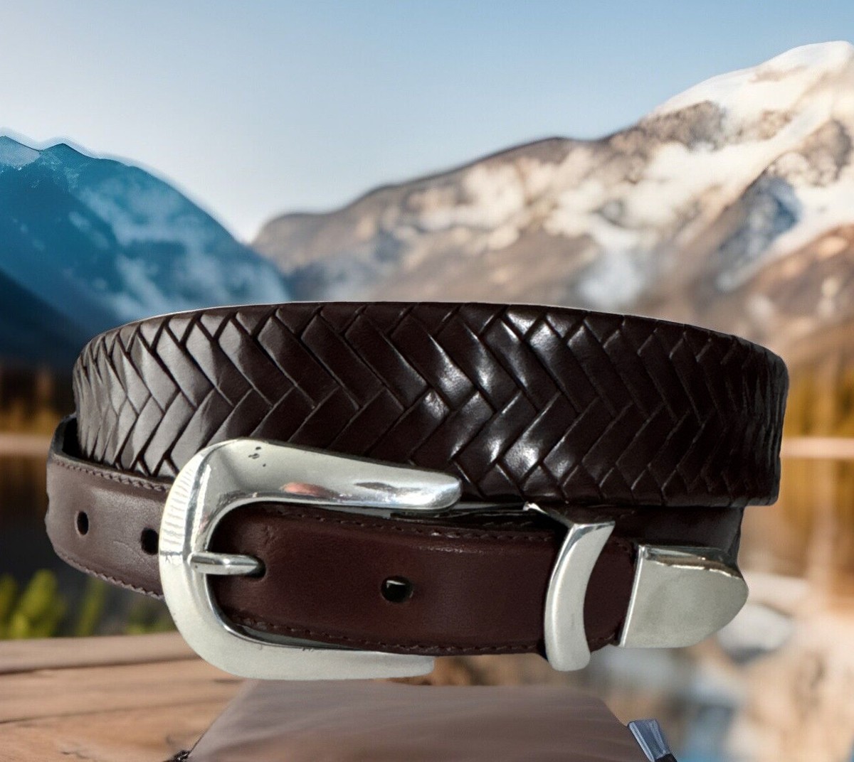 Brighton Laced Brown Leather Taper Belt Size 44 NWT List $76  display picture 1