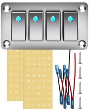 4 Gang Marine Switch Panel 12V/24V Aluminum Rocker Switch Panel, Blue LED Ind...