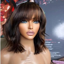 Natural Wave Short Bob Human Hair Wigs Full Machine Made Wig With Bangs