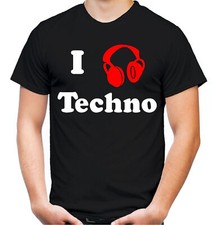 I love Techno Männer T-Shirt | Hardstyle Musik Minimal Bass Electro Kopfhörer