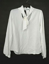 Fashion Nova Womens White Attached Scarf Long Sleeve Stretch Blouse Shirt L