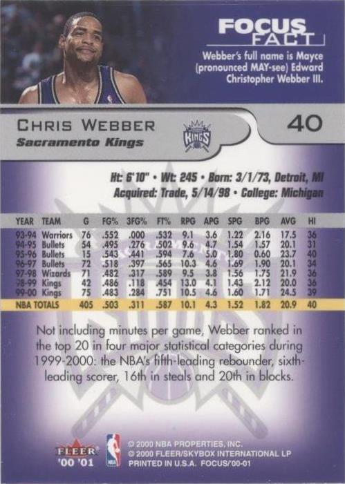 2000-01 Fleer Focus - Chris Webber #40