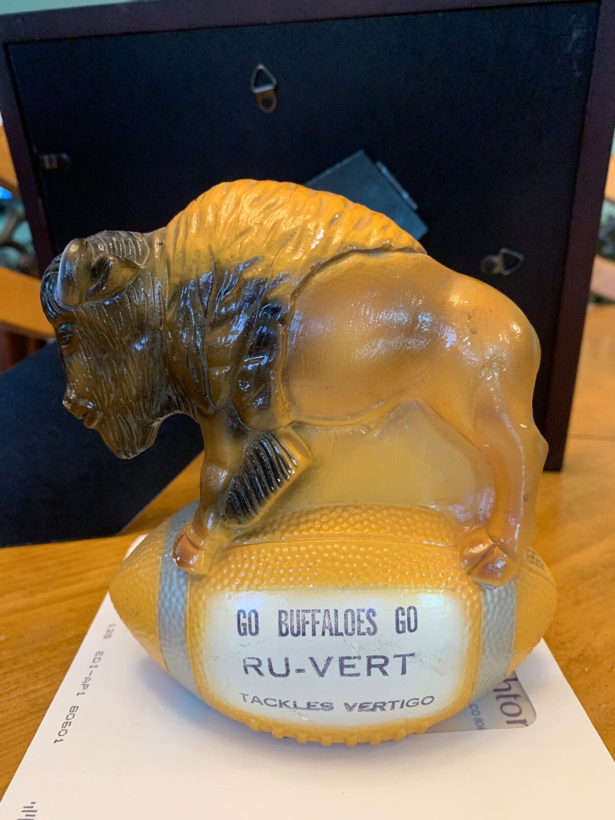 (Rare C.U) “Go Buffalos Go”  RU-VERT Tackles Vertigo Medicine Advertising Statue
