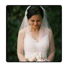 1 Tier Bride Wedding Veil Fingertip Bridal Soft Tulle Veil with Comb and Cut ...