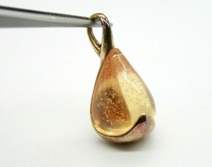 Authentic DAUM FRANCE STERLING SILVER YELLOW GOLD PLATED TEAR DROP AMBER PENDANT 32MM LONG