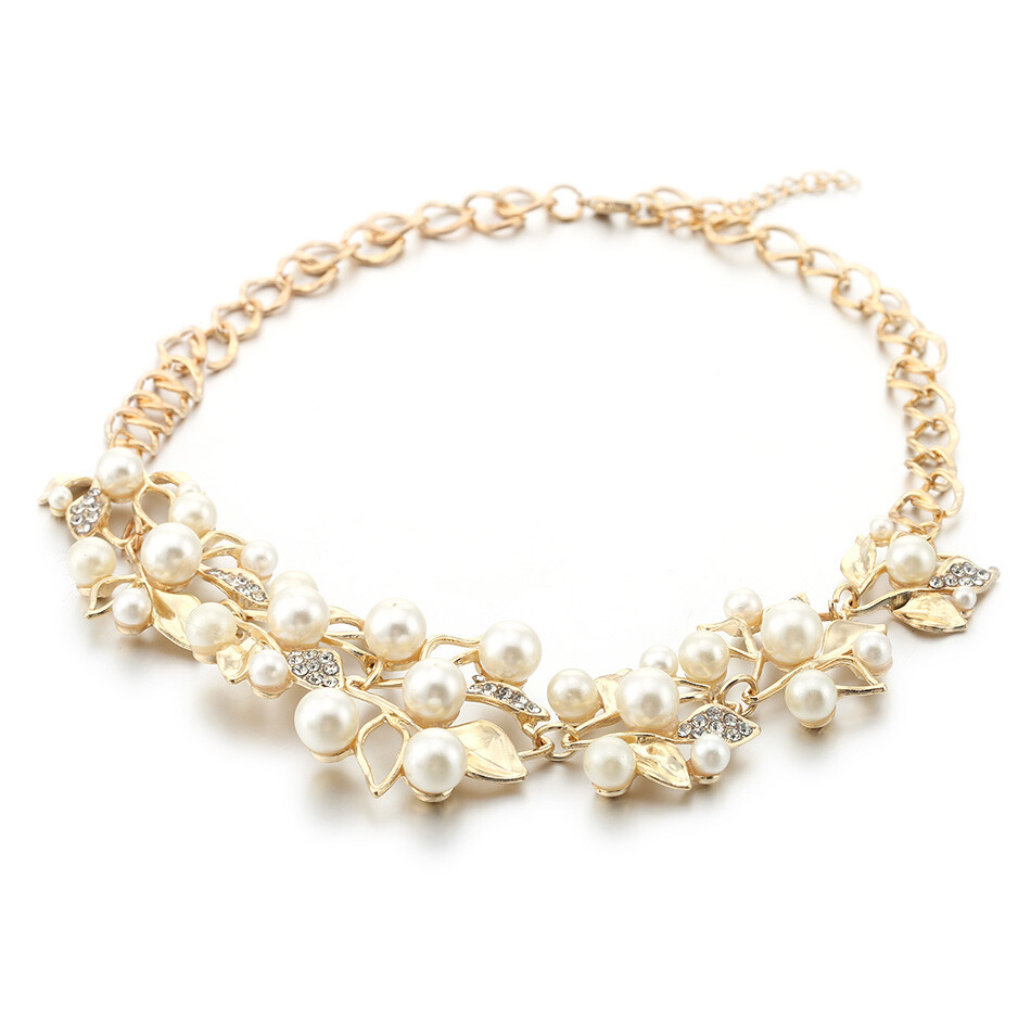 Simulated Pearl Necklaces & Pendants Leaves Statement Necklace Women6938