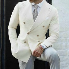 Cream Men's Suits Peak Lapel Double Breasted Blazer Wedding Groom Wear Jacket