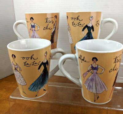 Rosanna French Fashion ooh la la Tres Chic Set 4  10 oz Novelty Coffee Tea Cups