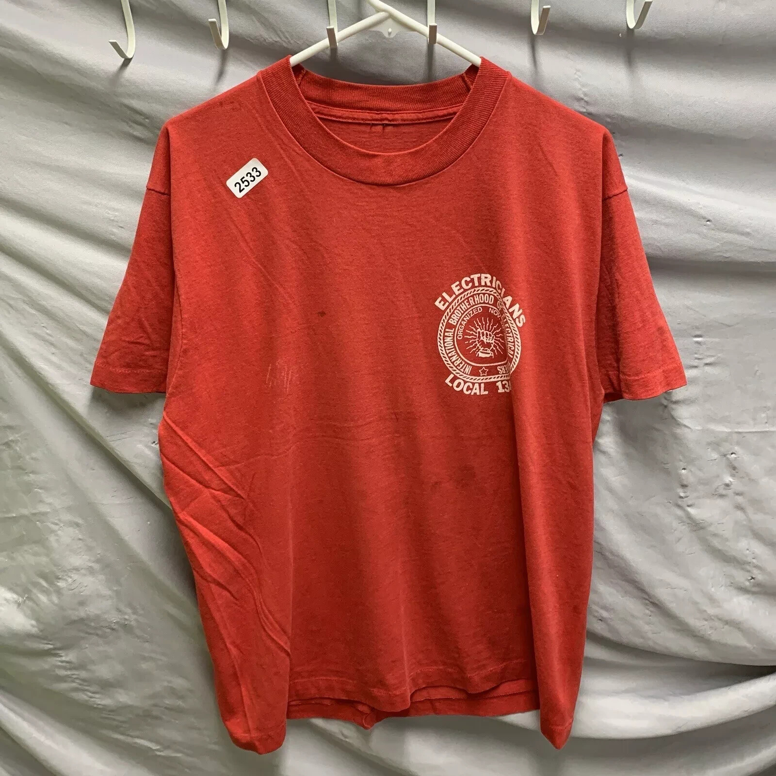 Vintage Electrician Shirt Adult Extra Large Red Short Sleeve 28.5X21.5 Men’s