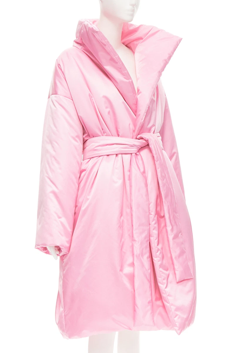 new BALENCIAGA Demna Runway pink nylon satin belted padded puffer coat robe S