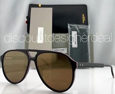 Thom Browne Aviator Sunglasses TBS408-63-01 Black Frame Gold Mirror Lens 63mm XL
