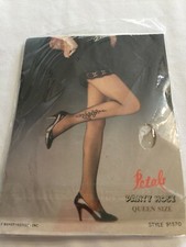 Vintage New Petals Panty Hose White Sheer Queensize Flocking  Rhinestone