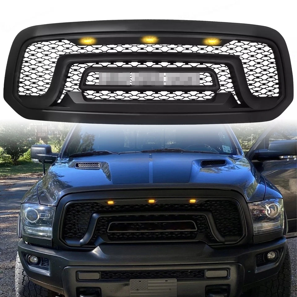 For 2013-2018 Dodge Ram 1500 Front Bumper Grille W/Letters&LED Rebel Style Black Foto 2 de 4