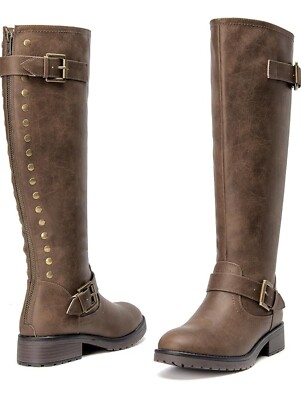 Womens Heel Knee High Flat Riding Boots (Wide-Calf) Winter Boot Shoes Size  H9