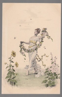 [33804] OLD POSTCARD M.M. VIENNE No. 83 WOMAN WITH FLOWERS