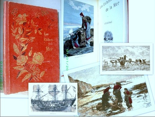 ENFANTS de la MER Bretagne Normandie Peche Bateaux Marin gravure TRICHON ca 1900