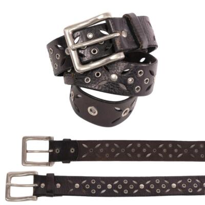 Vintage FOSSIL Belt Black Studded Flower Leather Distressed 