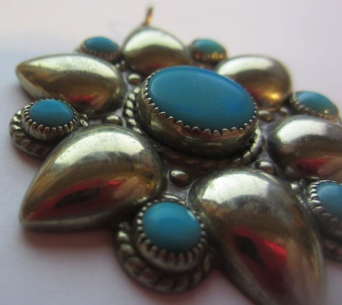 Vintage Nickle Silver Faux Turquoise star burst pendent Bell Trading Post - Picture 4 of 7