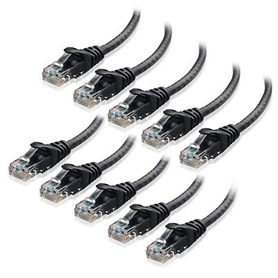 #ad Cat6 Patch Network Cable RJ45 Ethernet 1ft To 10ft 10Pack Pure Copper Black $15.99