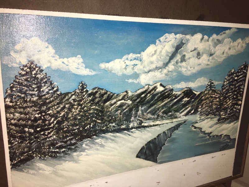 Original 1920's Vintage 16x20 Landscape Oil Painting On Canvas, "Winter Beauty"