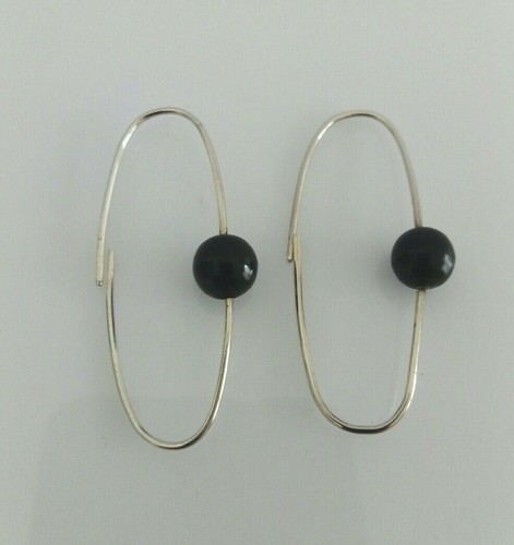 Sterling Silver Black Bead Drop Earring